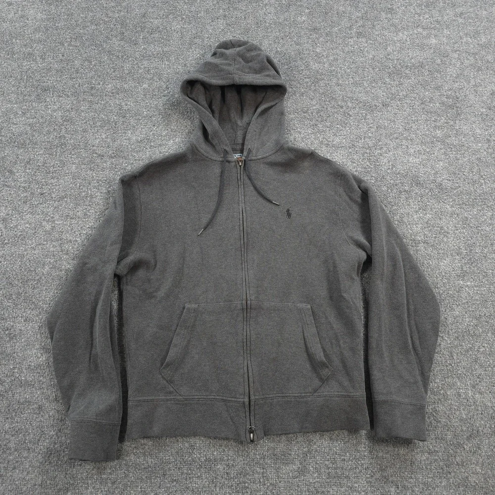 Vintage Polo Ralph Lauren Hoodie Mens M Gray Zip Fleece Sweatshirt Pony Logo